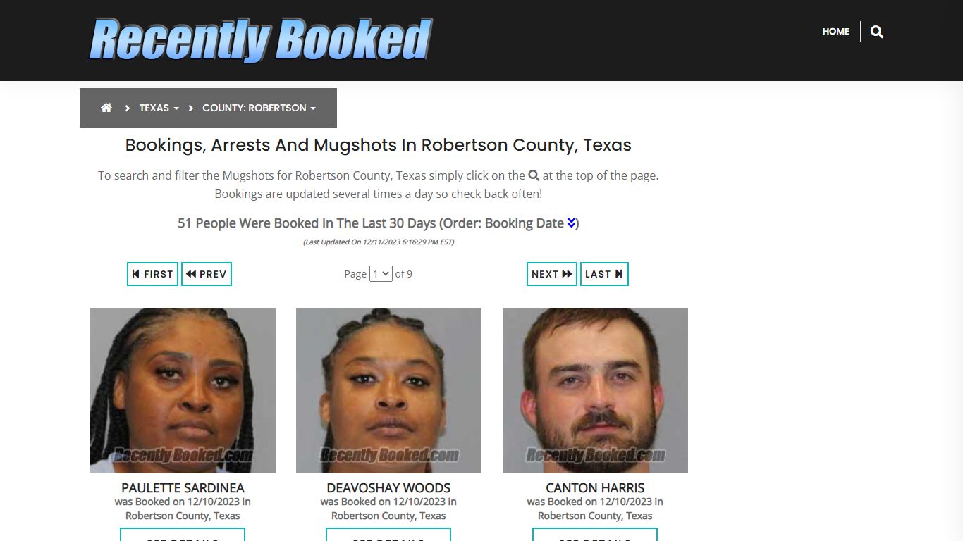 Bookings, Arrests and Mugshots in Robertson County, Texas